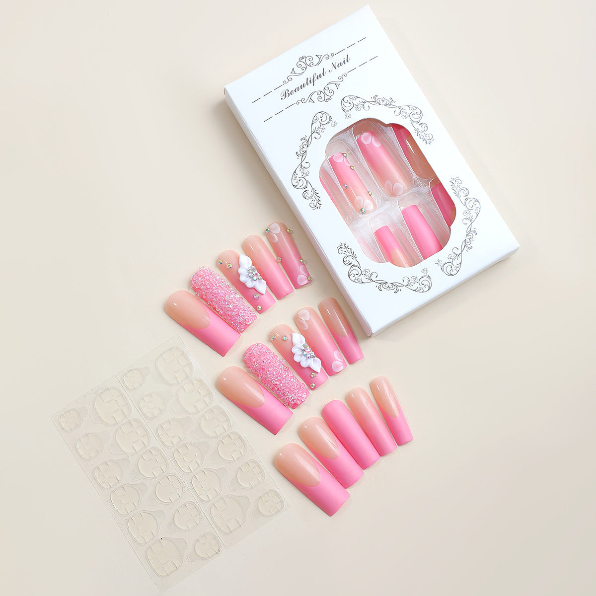 Sweet Sin Pink, Long, Square Press On Nails